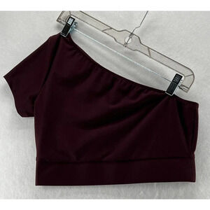 Victoria's Secret Sport Crop Top Sz Small One Shoulder Stretch Athletic Maroon